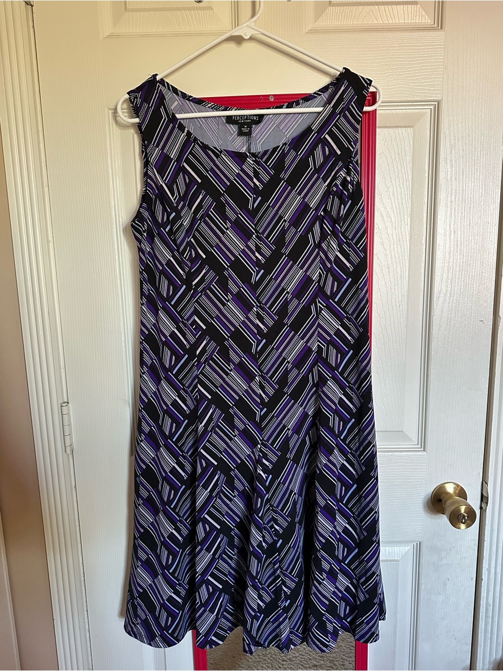 Perceptions Black and Purple Geometric Sleeveless A-Line Dress